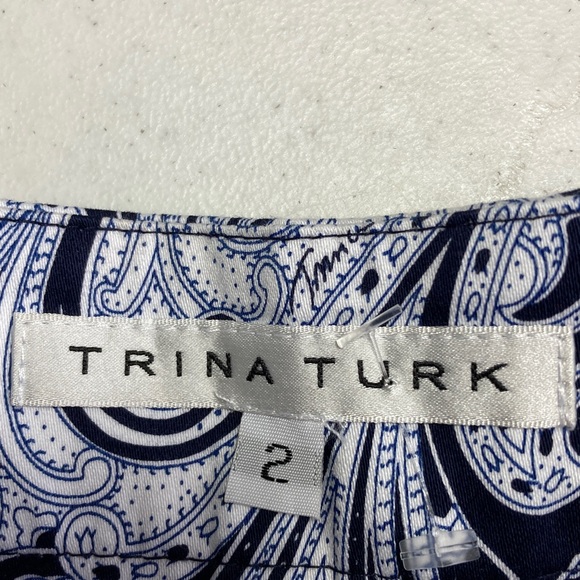 Trina Turk Navy and White Paisley High Waist Shorts - Picture 2 of 7